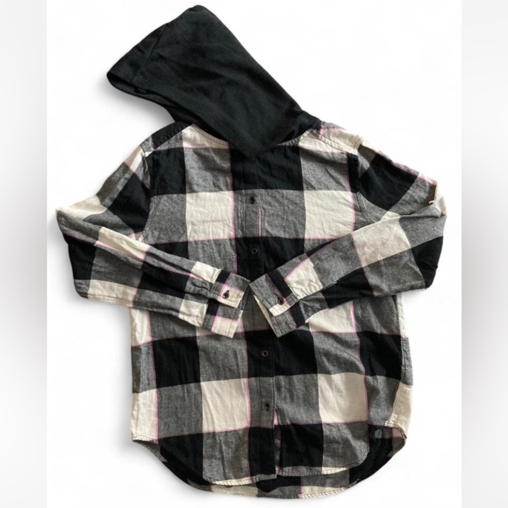 SO Black and White Checkered Hooded Shirt